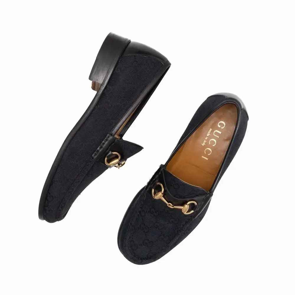 VTG GUCCI Tom Ford Era Black Canvas Monogram Horsebit Loafers EU 41 US 8 D